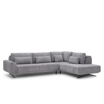 Coltar Functie Sleep Mistyque Large Gri, Sezlong pe Dreapta, tapitat cu Stofa, Sezut Reglabil, Tetiere Reglabile, l317xA237xH79-120 cm