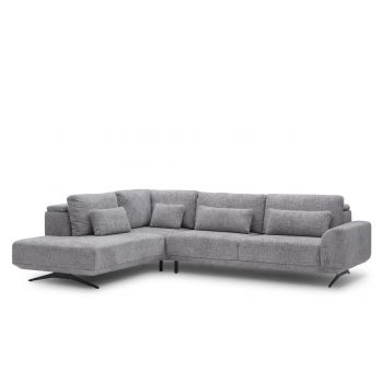 Coltar Functie Sleep Mistyque Large Gri, Sezlong pe Stanga, tapitat cu Stofa, Sezut Reglabil, Tetiere Reglabile, l317xA237xH79-120 cm
