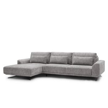 Coltar Functie Sleep Mistyque Medium Gri, Sezlong pe Stanga, tapitat cu Stofa, Sezut Reglabil, Tetiere Reglabile, l320xA185xH79-120 cm