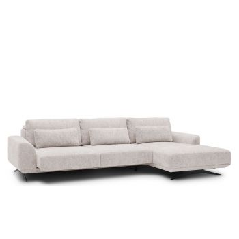 Coltar Functie Sleep Mistyque Medium Nude, Sezlong pe Dreapta, tapitat cu Stofa, Sezut Reglabil, Tetiere Reglabile, l320xA185xH79-120 cm