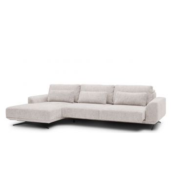 Coltar Functie Sleep Mistyque Medium Nude, Sezlong pe Stanga, tapitat cu Stofa, Sezut Reglabil, Tetiere Reglabile, l320xA185xH79-120 cm