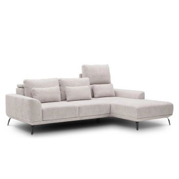 Coltar Functie Sleep Mistyque Small Nude, Sezlong pe Dreapta, tapitat cu Stofa, Sezut Reglabil, Tetiere Reglabile, l275xA185xH79-120 cm