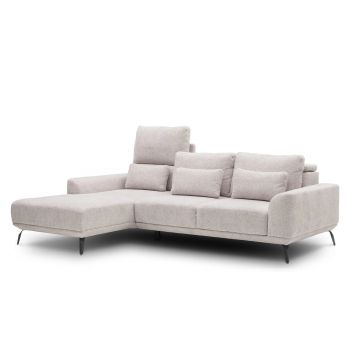 Coltar Functie Sleep Mistyque Small Nude, Sezlong pe Stanga, tapitat cu Stofa, Sezut Reglabil, Tetiere Reglabile, l275xA185xH79-120 cm