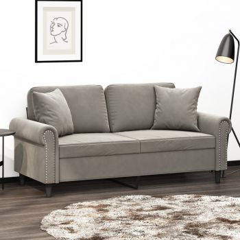 vidaXL Canapea cu 2 locuri cu perne&pernuțe gri deschis 140 cm catifea vidaXL Canapea cu 2 locuri cu perne&pernuțe gri deschis 140 cm catifea