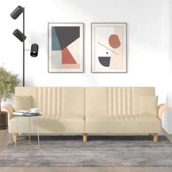 vidaXL Canapea extensibilă cu cotiere, crem, material textil
