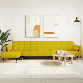 vidaXL Canapea extensibilă în formă de L galben 275x140x70 cm catifea