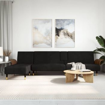 vidaXL Canapea extensibilă în formă de L negru 279x140x70 cm catifea