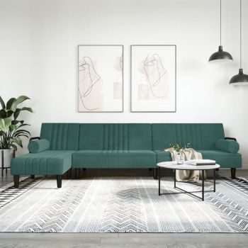 vidaXL Canapea extensibilă în formă de L verde 260x140x70 cm catifea ieftina