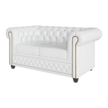 Canapea albă cu tapițerie din imitație de piele 148 cm York – Ropez