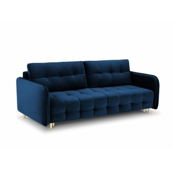 Canapea cu functie pat tapitata cu catifea Albastru royal cu picioare customizabile L219cm Scaleta