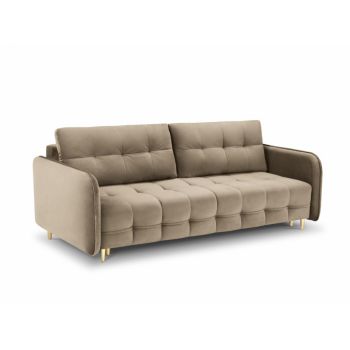 Canapea cu functie pat tapitata cu catifea Bej Cappuccino cu picioare customizabile L219cm Scaleta