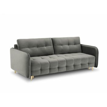 Canapea cu functie pat tapitata cu catifea Gri deschis cu picioare customizabile L219cm Scaleta