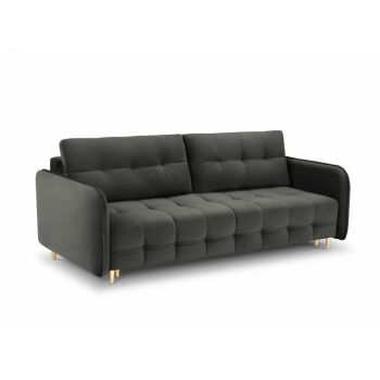 Canapea cu functie pat tapitata cu catifea Gri inchis cu picioare customizabile L219cm Scaleta