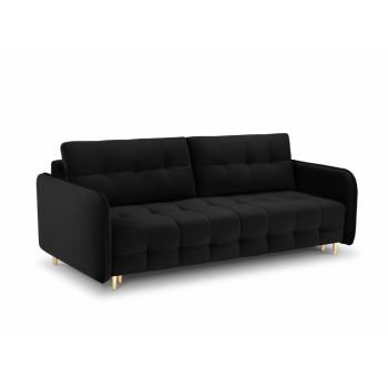 Canapea cu functie pat tapitata cu catifea Negru cu picioare customizabile L219cm Scaleta