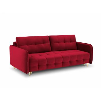 Canapea cu functie pat tapitata cu catifea Rosu cu picioare customizabile L219cm Scaleta