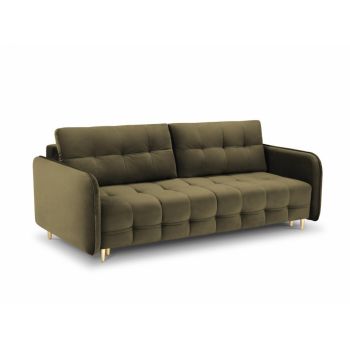 Canapea cu functie pat tapitata cu catifea Verde inchis cu picioare customizabile L219cm Scaleta