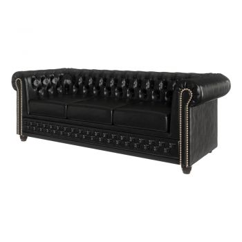 Canapea neagră cu tapițerie din imitație de piele 203 cm York – Ropez