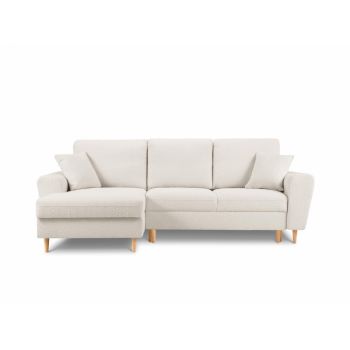 Coltar extensibil de 4 locuri cu spatiu depozitate tapitata cu Stofa Boucle Bej cu orientare customizabila L241x145cm Moghan