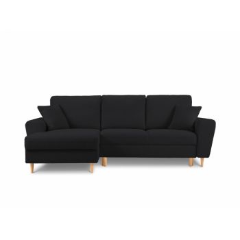 Coltar extensibil de 4 locuri cu spatiu depozitate tapitata cu Stofa Boucle Negru cu orientare customizabila L241x145cm Moghan