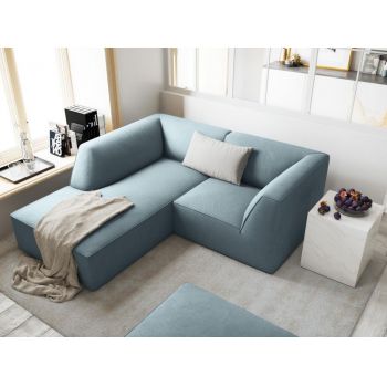 Coltar fix de 3 locuri tapitat cu Catifea Corduroy Albastru deschis cu orientare customizabila L186cm Ruby