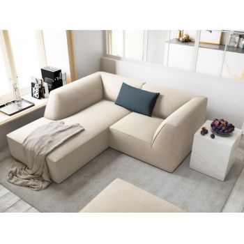 Coltar fix de 3 locuri tapitat cu Catifea Corduroy Bej deschis cu orientare customizabila L186cm Ruby