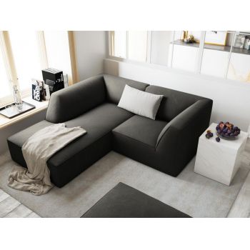 Coltar fix de 3 locuri tapitat cu Catifea Corduroy Gri inchis cu orientare customizabila L186cm Ruby
