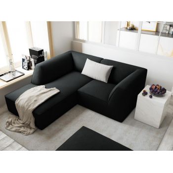 Coltar fix de 3 locuri tapitat cu Catifea Corduroy Negru cu orientare customizabila L186cm Ruby