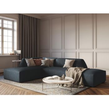 Coltar fix de 4 locuri fara cotiere tapitat cu Catifea Corduroy Albastru cu orientare customizabila L273cm Ruby
