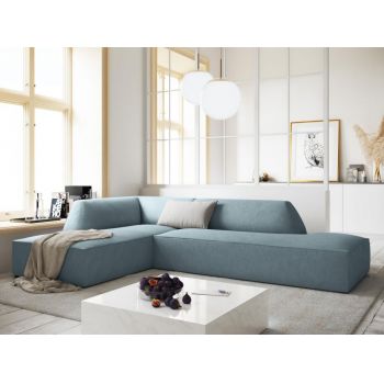 Coltar fix de 4 locuri fara cotiere tapitat cu Catifea Corduroy Albastru deschis cu orientare customizabila L273cm Ruby