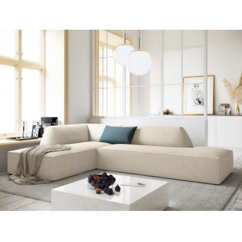 Coltar fix de 4 locuri fara cotiere tapitat cu Catifea Corduroy Bej deschis cu orientare customizabila L273cm Ruby