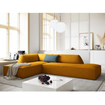 Coltar fix de 4 locuri fara cotiere tapitat cu Catifea Corduroy Galben cu orientare customizabila L273cm Ruby