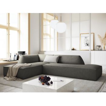 Coltar fix de 4 locuri fara cotiere tapitat cu Catifea Corduroy Gri deschis cu orientare customizabila L273cm Ruby