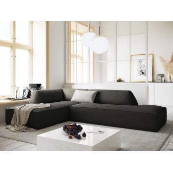 Coltar fix de 4 locuri fara cotiere tapitat cu Catifea Corduroy Gri inchis cu orientare customizabila L273cm Ruby