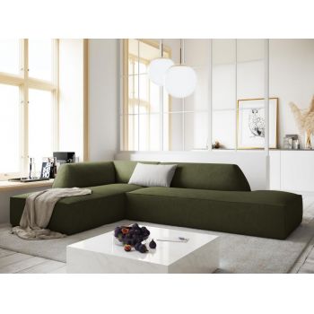 Coltar fix de 4 locuri fara cotiere tapitat cu Catifea Corduroy Verde cu orientare customizabila L273cm Ruby