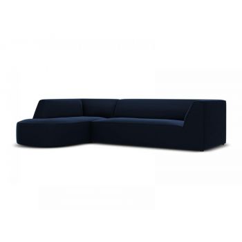 Coltar fix de 4 locuri sezlong rotunjit tapitat cu Catifea Albastru royal cu orientare customizabila L273cm Ruby