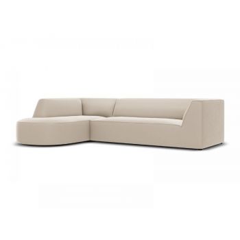 Coltar fix de 4 locuri sezlong rotunjit tapitat cu Catifea Bej cu orientare customizabila L273cm Ruby