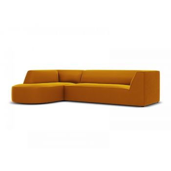 Coltar fix de 4 locuri sezlong rotunjit tapitat cu Catifea Galben cu orientare customizabila L273cm Ruby