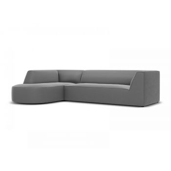 Coltar fix de 4 locuri sezlong rotunjit tapitat cu Catifea Gri cu orientare customizabila L273cm Ruby