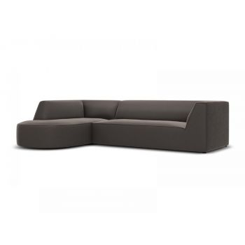Coltar fix de 4 locuri sezlong rotunjit tapitat cu Catifea Gri inchis cu orientare customizabila L273cm Ruby
