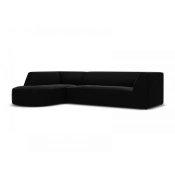 Coltar fix de 4 locuri sezlong rotunjit tapitat cu Catifea Negru cu orientare customizabila L273cm Ruby