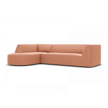 Coltar fix de 4 locuri sezlong rotunjit tapitat cu Catifea Roz cu orientare customizabila L273cm Ruby