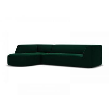 Coltar fix de 4 locuri sezlong rotunjit tapitat cu Catifea Verde cu orientare customizabila L273cm Ruby