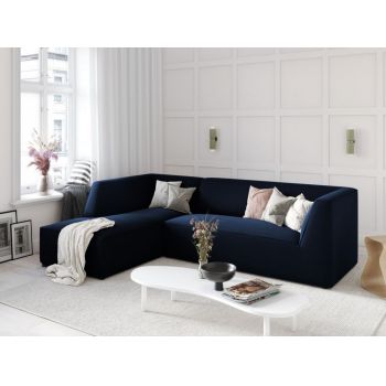 Coltar fix de 4 locuri tapitat cu Catifea Albastru royal cu orientare customizabila L273cm Ruby