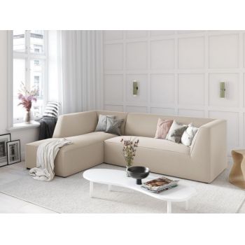 Coltar fix de 4 locuri tapitat cu Catifea Bej cu orientare customizabila L273cm Ruby