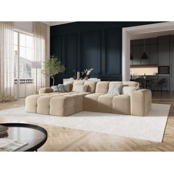 Coltar fix de 4 locuri tapitat cu Catifea Bej deschis cu orientare customizabila L256cm Kendal Limited Edition