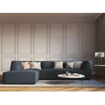 Coltar fix de 4 locuri tapitat cu Catifea Corduroy Albastru cu orientare customizabila L273cm Ruby
