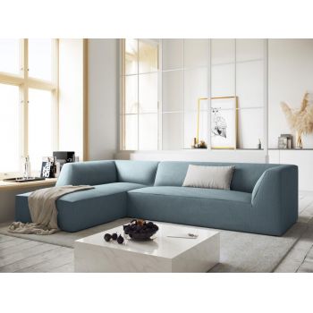 Coltar fix de 4 locuri tapitat cu Catifea Corduroy Albastru deschis cu orientare customizabila L273cm Ruby