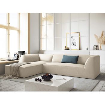 Coltar fix de 4 locuri tapitat cu Catifea Corduroy Bej deschis cu orientare customizabila L273cm Ruby