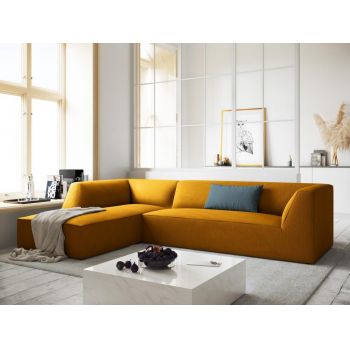 Coltar fix de 4 locuri tapitat cu Catifea Corduroy Galben cu orientare customizabila L273cm Ruby