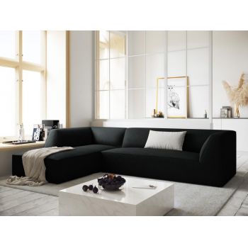 Coltar fix de 4 locuri tapitat cu Catifea Corduroy Negru cu orientare customizabila L273cm Ruby